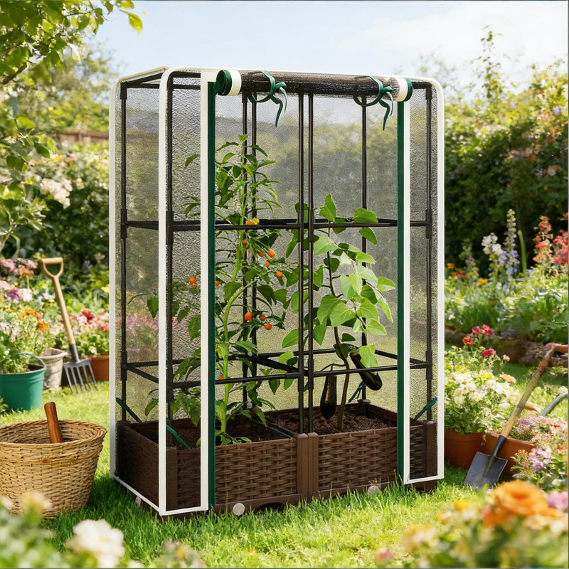 Cage à plante, lit de jardin surélevé, Noir / brun / blanc