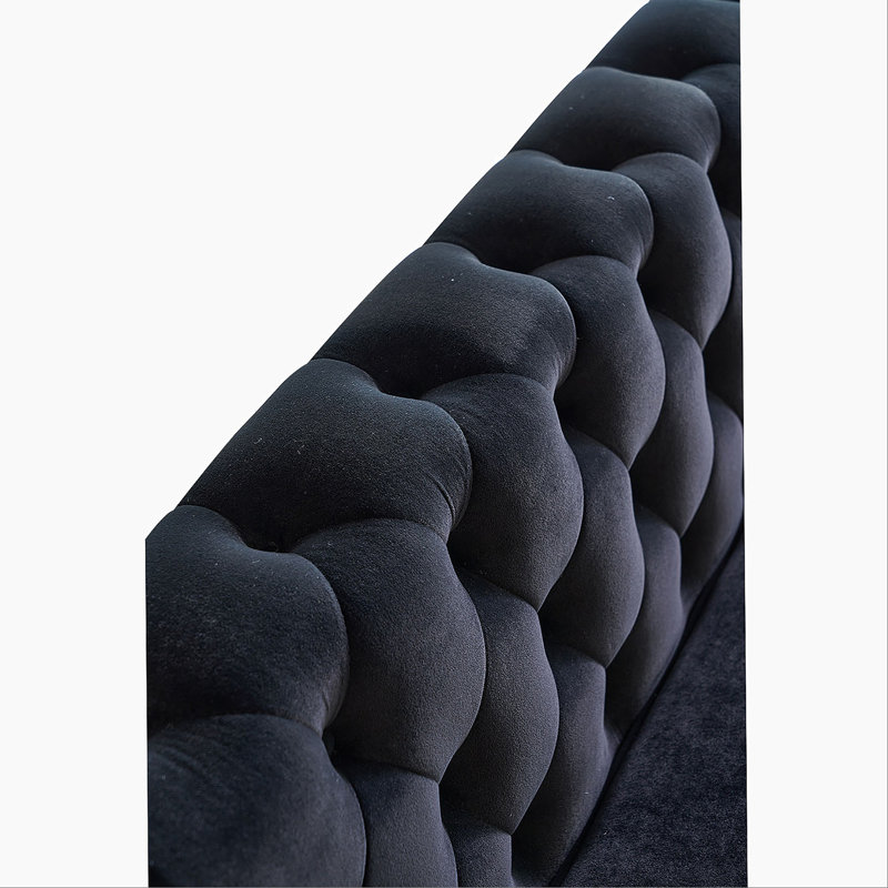 Temeko 87.4'' Velvet Sofa, Black Velvet