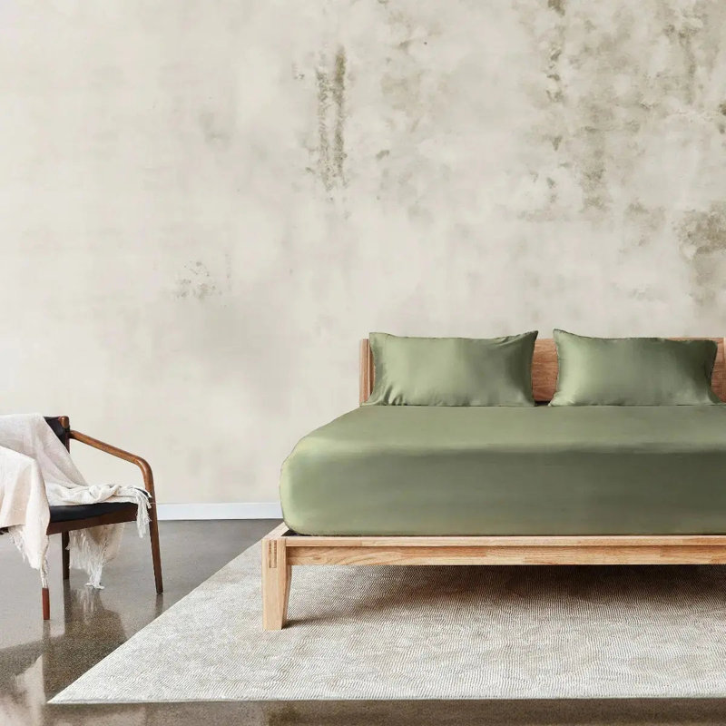 Ensemble de draps en satin Luxe CleanBamboo, Vert, Ensemble de draps pour très grand lit avec 4 piè
