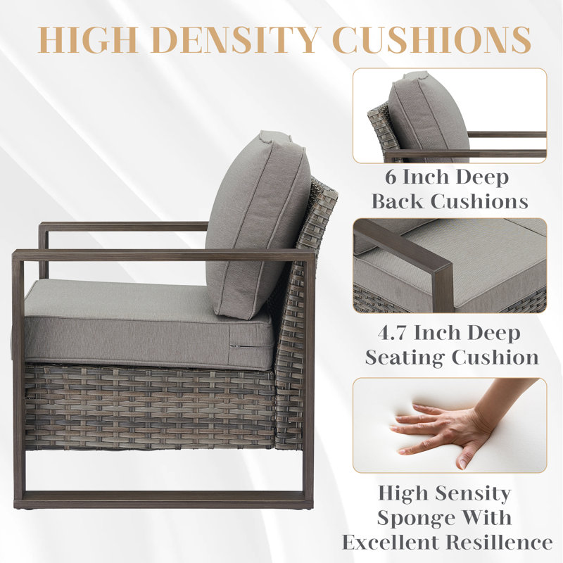 Canapé d'extérieur 3 places Drazen - Osier en polyéthylène durable résistant aux intempéries avec coussins épais, Gris, Gris
