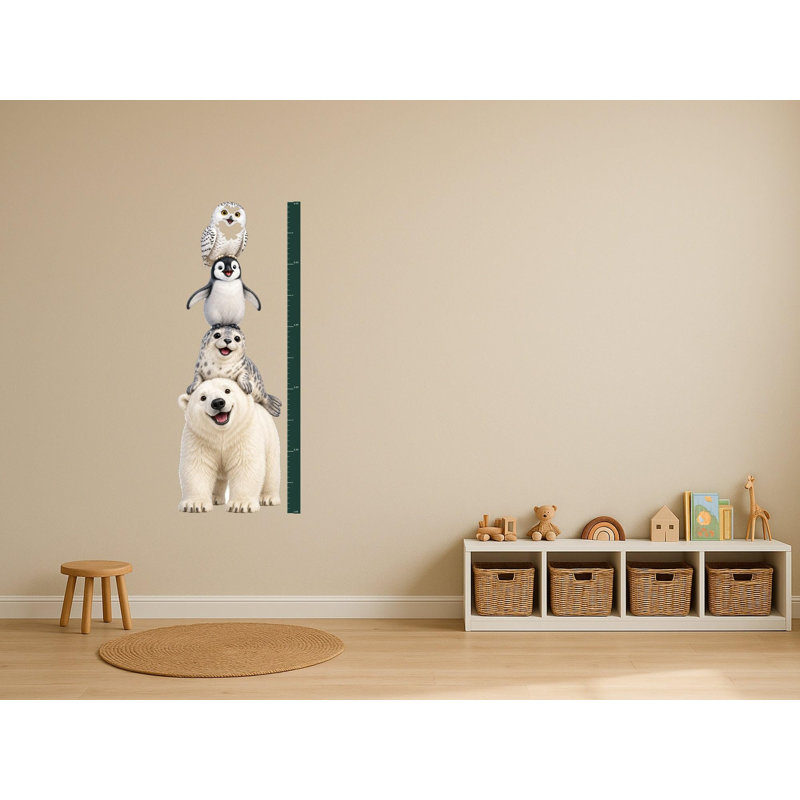 Arctic Animal Growth Chart Wall Decal, Polar Bear Penguin Seal and Snowy Owl Height Ruler, Peel and Stick Matte Vinyl for Nursery and Kids Room, Growth chart 60"H, measures 1 ft to 6 ft