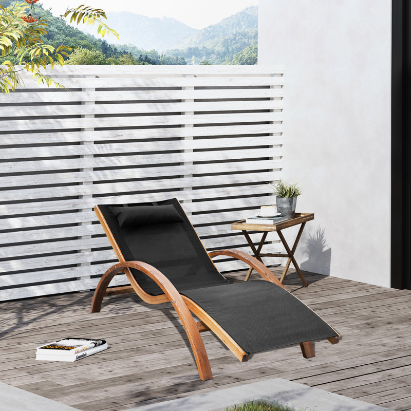 Méridienne d'extérieur - Maille respirante et cadre en pin pour terrasse, bord de piscine noir