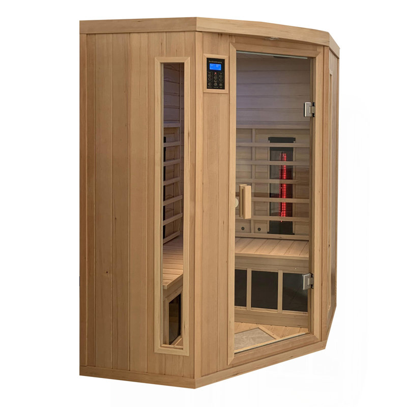 Hemlock pentagonal double opening glass sauna room-A