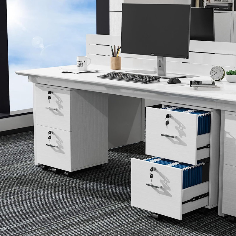 Kayeson 15.7'' Wide 2 -Drawer Mobile File Cabinet, White