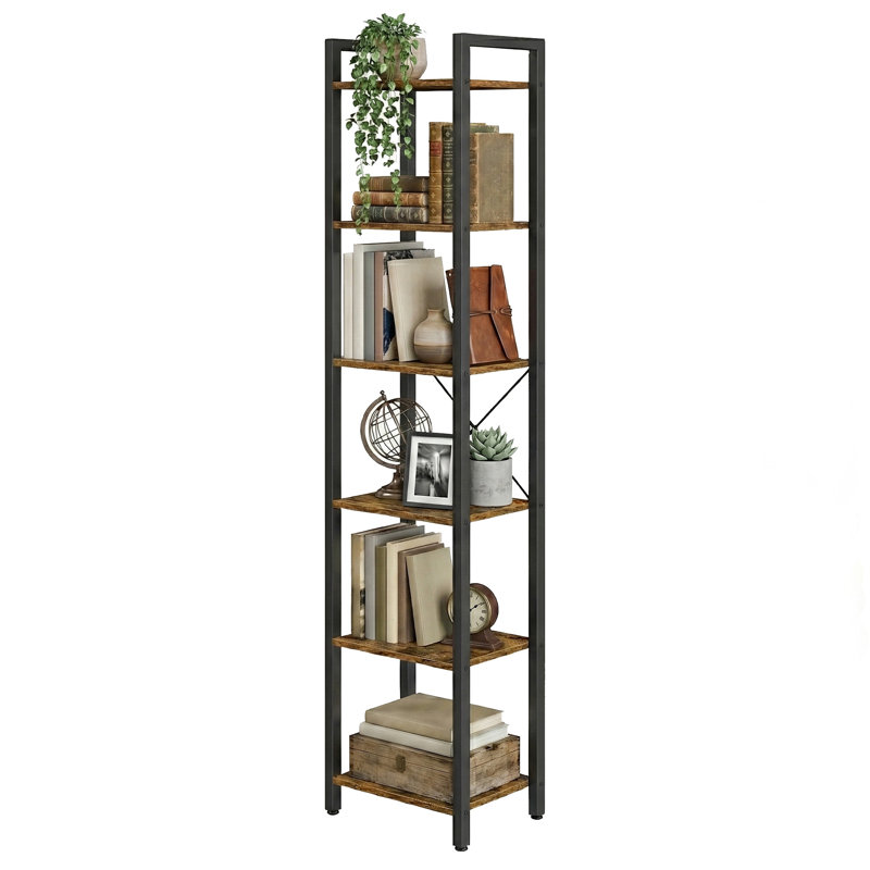 Lakesha Etagere Bookcase, (6 Shelves) 187.5cm H x 40cm W x 30cm D, Special Walnut/Black