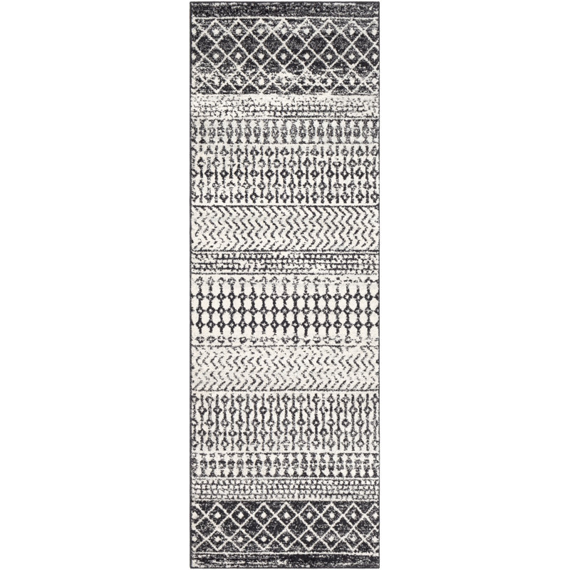 Tapis ivoire et gris anthracite tissé au métier mécanique Lashavia, Tapis de couloir 2 pi 7 po x 16 pi