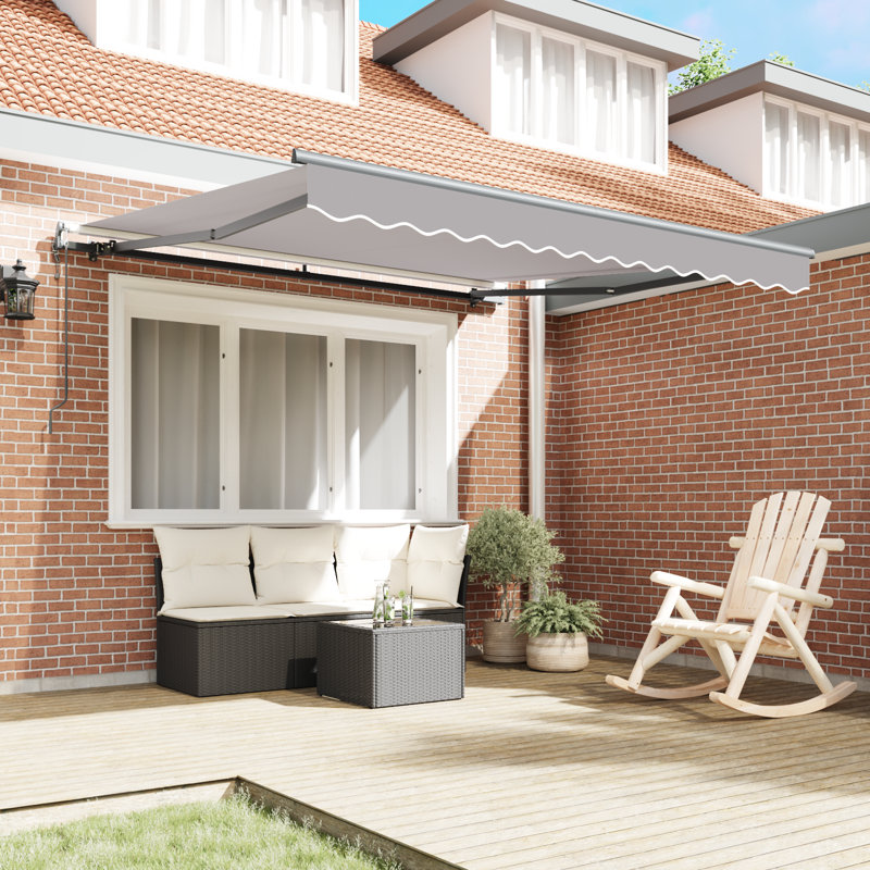 Ebern Designs Retractable Patio Awning, 300 cm W x 250 cm D, Light Grey