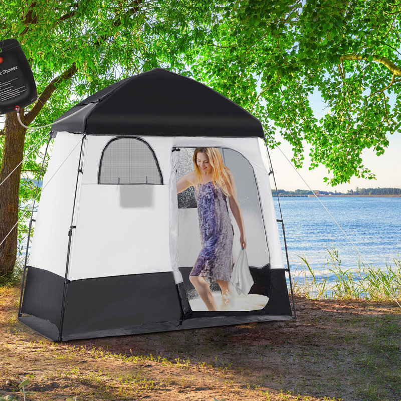 Black and White Portable Pop-Up Camping Shower Tent with Carrying Bag