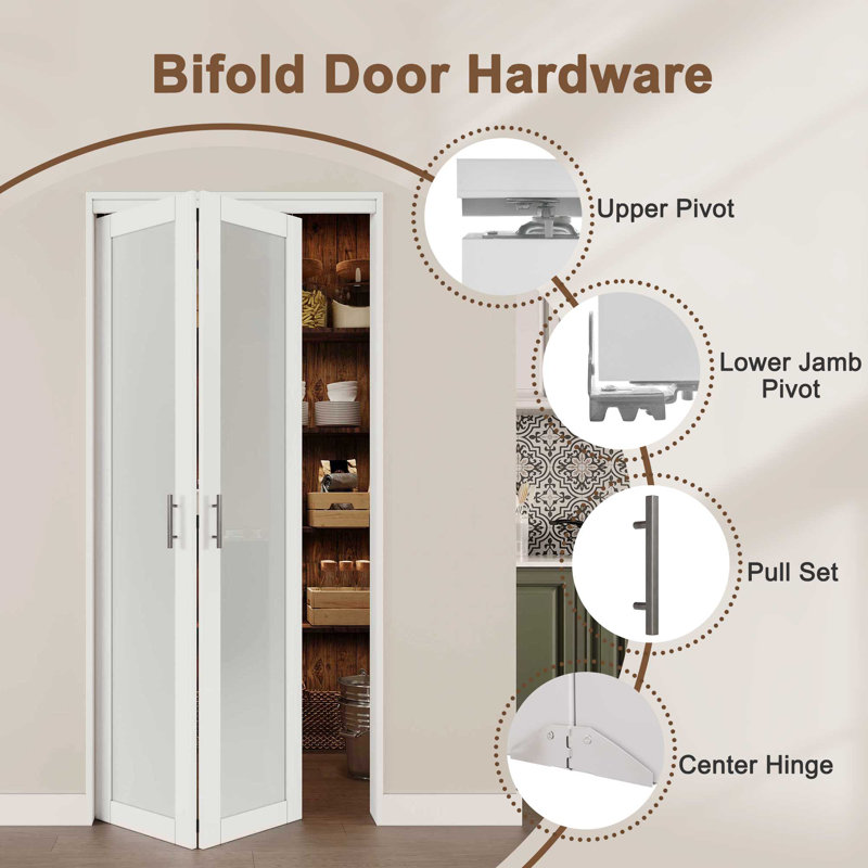 72 in. x 80 in. White Finished Bi-Fold Door with Frosted Glass