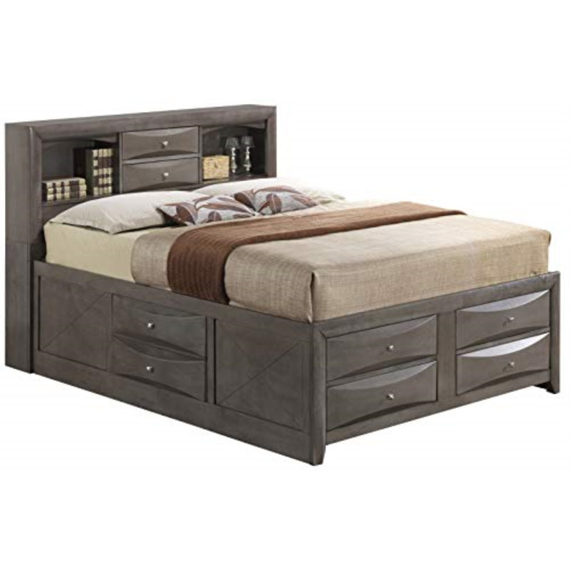 Champetre Bookcase Storage Bed, King, Gray