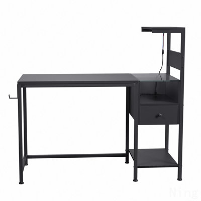 Computer Desk With Power Outlet & Storage Shelves, Study Writing Table With Usb Ports Charging Station, Pc Desk Workstation For Home Office, Black