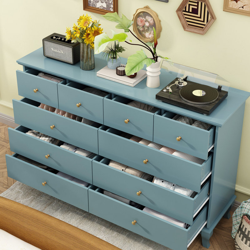 55.1'' W 10 - Drawer Dresser, Blue/Gold