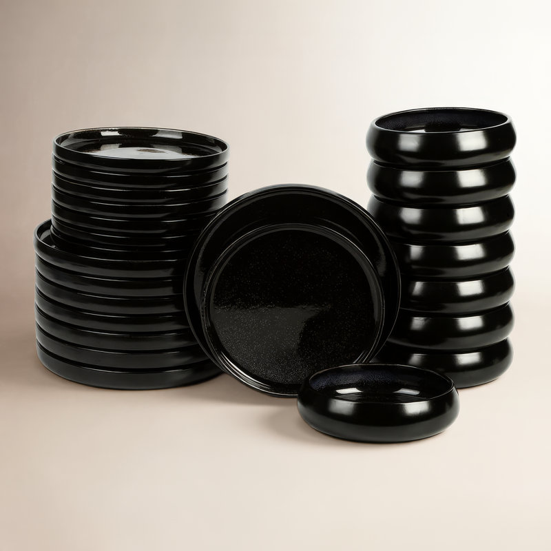 Stone Lain Lagoon 24-Piece Dinnerware Set Stoneware, Black