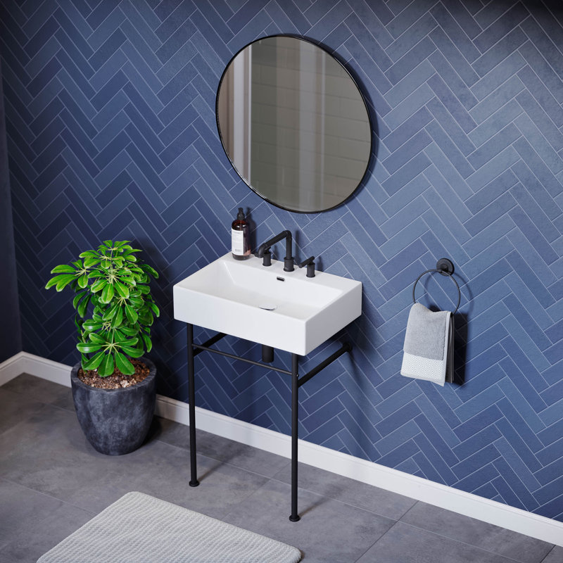 Claire 24" Console Sink White Basin Chrome Legs with 8" Widespread Holes, White/Matte Black