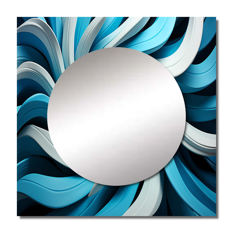 Op Art Blue Focus VII - Modern Square Mirror Wall Art For Bathroom, 23" x 23"