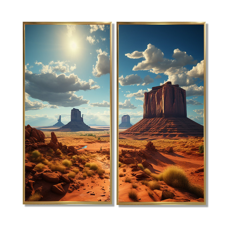 «USA Monument Valley Magic», décoration murale traditionnelle bleue 2 panneaux, 32" H x 32" W, Impression encadrée flottante