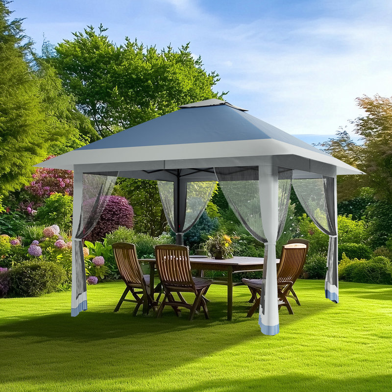 13x13 Pop-Up Gazebo with Double Roof and Mosquito Netting – Waterproof UV-Resistant Patio Canopy Tent, Navy