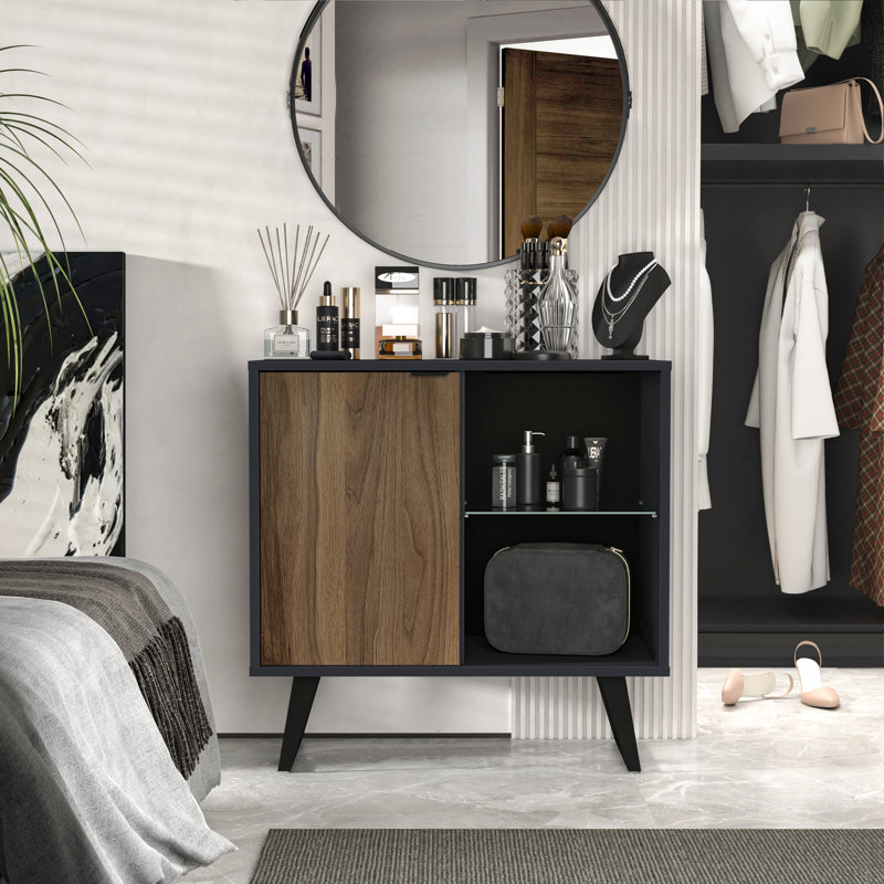 Klaziena 31.5'' H 1 Door Accent Cabinet, Hallway Storage Cabinet With Adjustable Shelves, Walnut/Anthracite