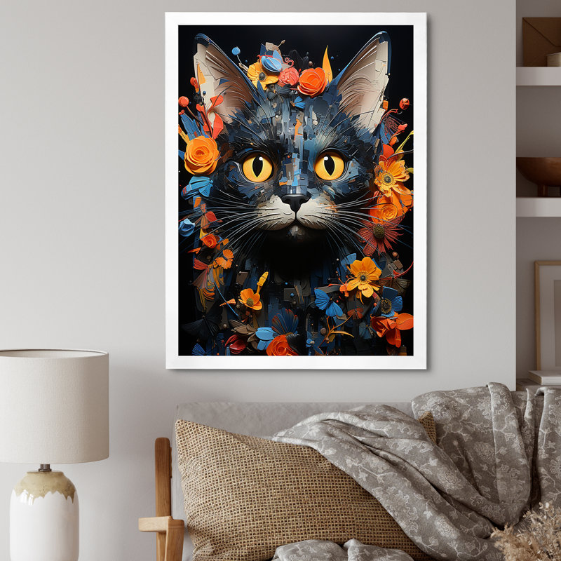 «Pixiebob Pondering Cat Collage», impressions sur toile, H 32 po x l 16 po x P 1 po, Cadre simple blanc