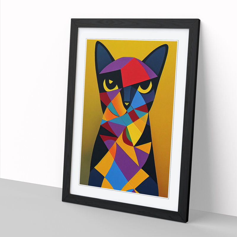 FRM-V0523-375X Cat Cubism Vol.2 1 Piece Single Picture Frame Wall Art, 34cm H x 25cm W x 2cm D, Walnut Framed