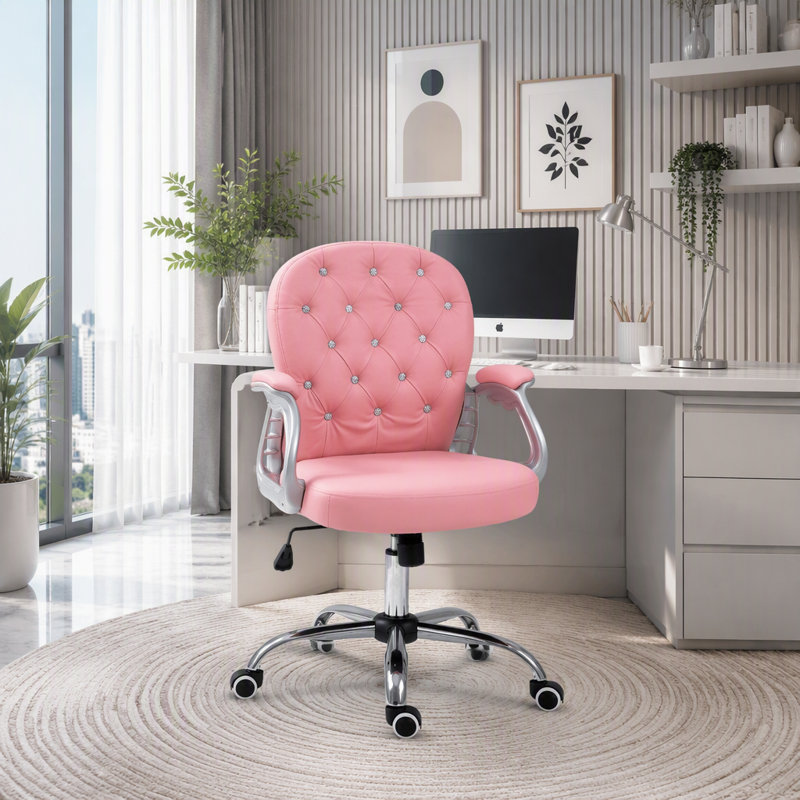 Chaise de bureau pivotante en cuir de polyuréthane à boutons et hauteur réglable