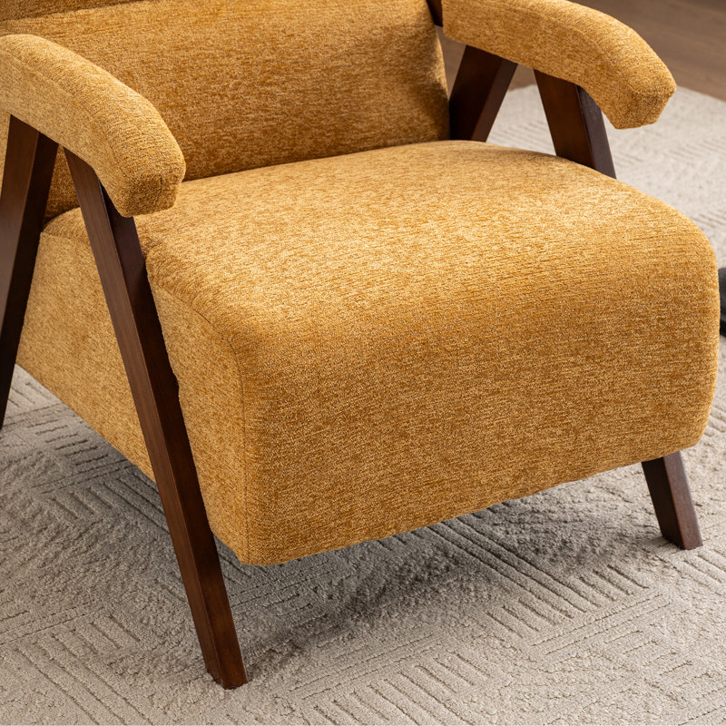 Mid Century Upholstered Arm Accent Chair with Solid Wood Legs, Yellow
