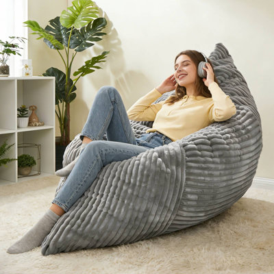 3 in 1 Big Bean Bag Chair for Adults,Large Bean Bag with Memory Foam Filled,Convertible Soft Floor Chair Mattress Sofa Chair&Sleeper Bed (Compressed Packing)