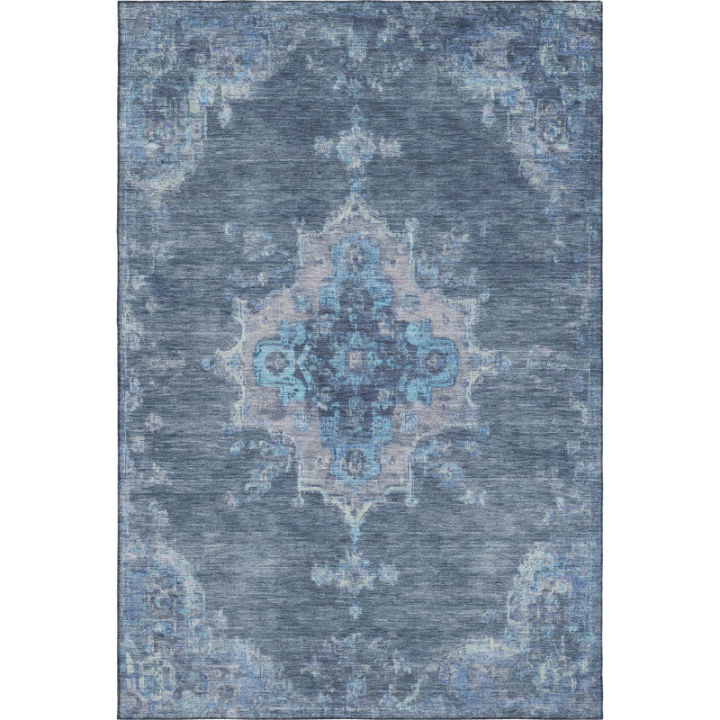 Premium Machine Washable Mayfield AMF2321 Global Rug, Blue, 5' x 7'6"