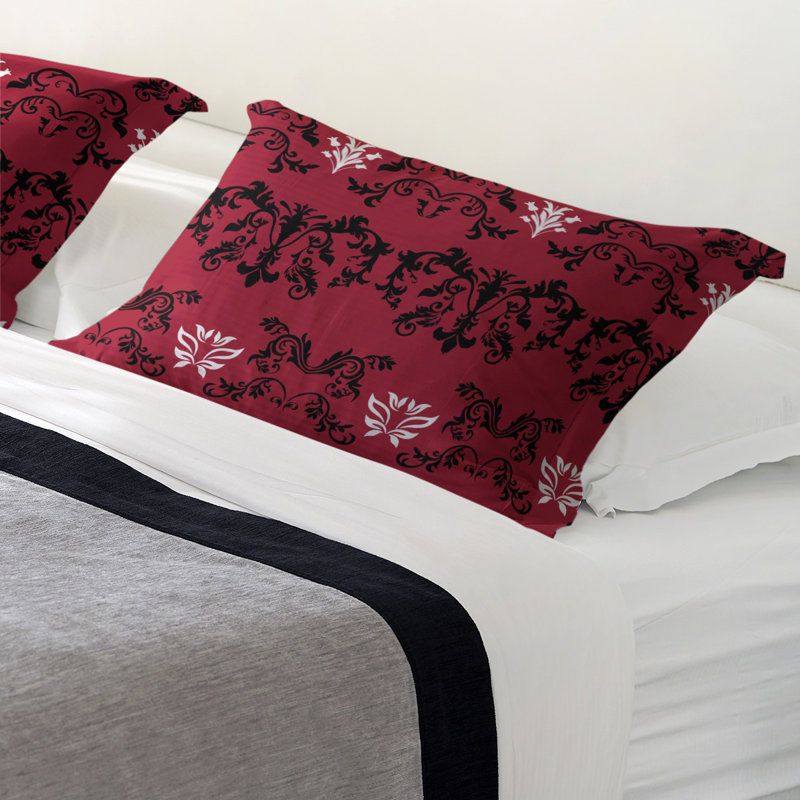 Football Baroque Pattern Pillow Sham, King, Microfiber, Red/Black/White