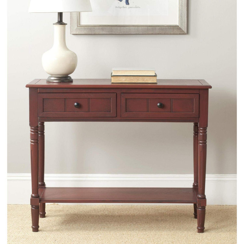 Console 35,8 po Barnicle Classic - Table en bois de pin massif avec 2 tiroirs pour le couloir et l'entrée, Cerise foncée