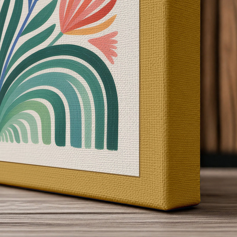 Stylized Daisy Bloom Botanical - Wrapped Canvas, 36x24 - 91.4 x 61.0 cm, Ochre Border