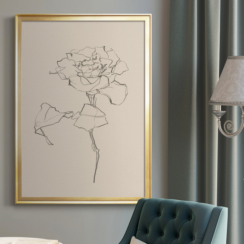Floral Contour Study I - Toile encadrée de qualité supérieure - prête à être accrochée, Cadre doré