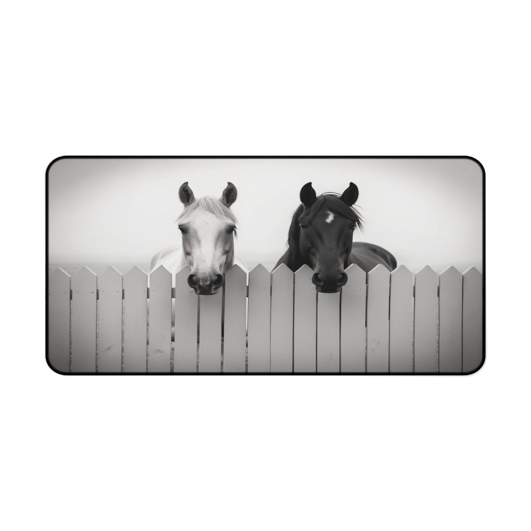 Black White Horses Desk Mat