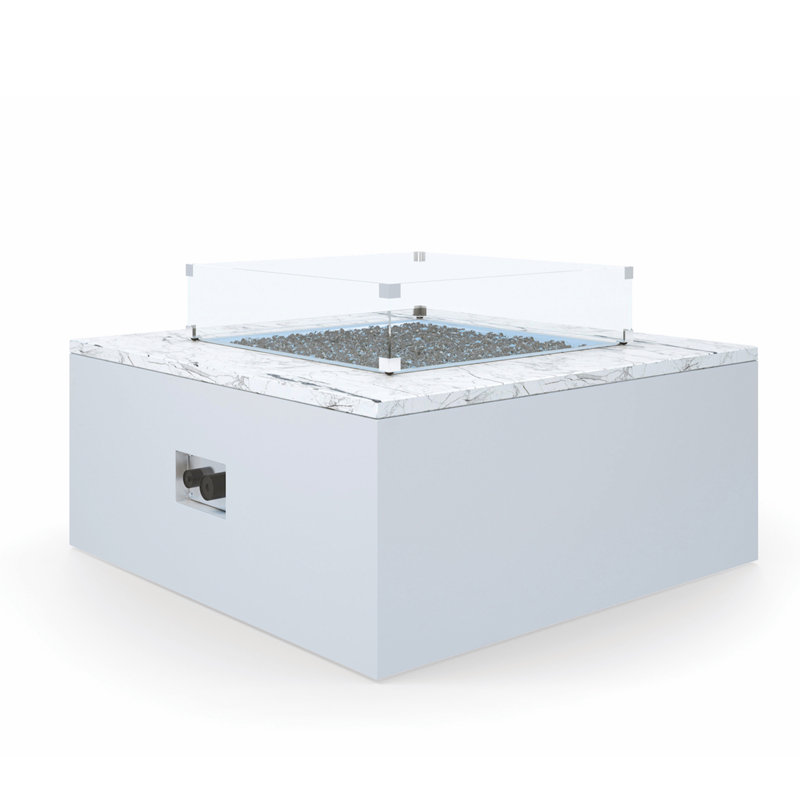 Square Smokeless Fire Pit Table, White Carrara