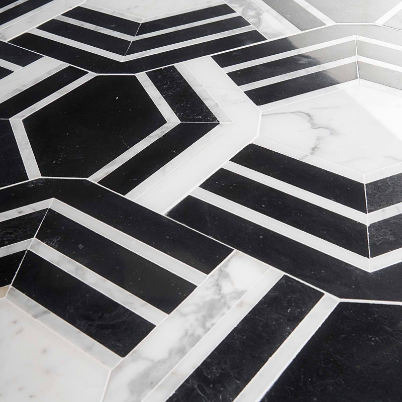 Mezzo 11x18 Polished Calacatta Marble Mosaic Tile, Brava Polished