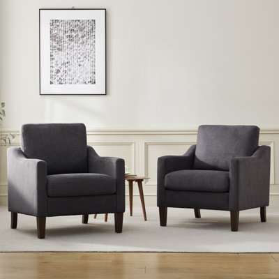 Upholstered Armchair with Solid Wood Legs (Set of 2)