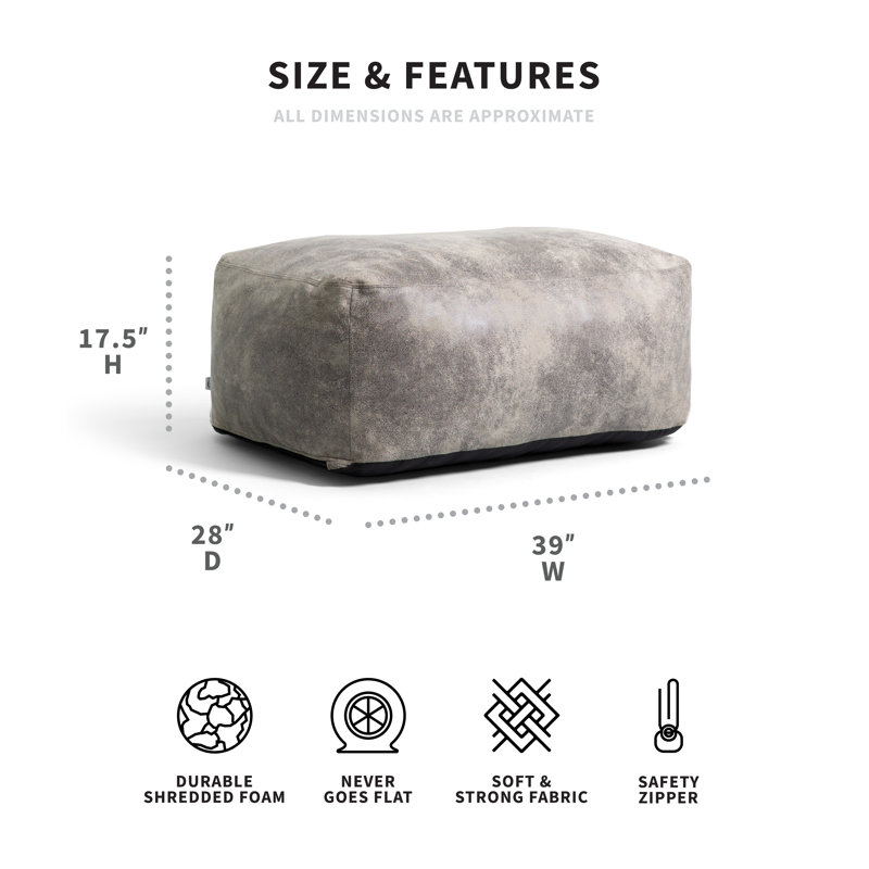 Big Joe Nestle Vegan Leather Loveseat Ottoman, Cement 