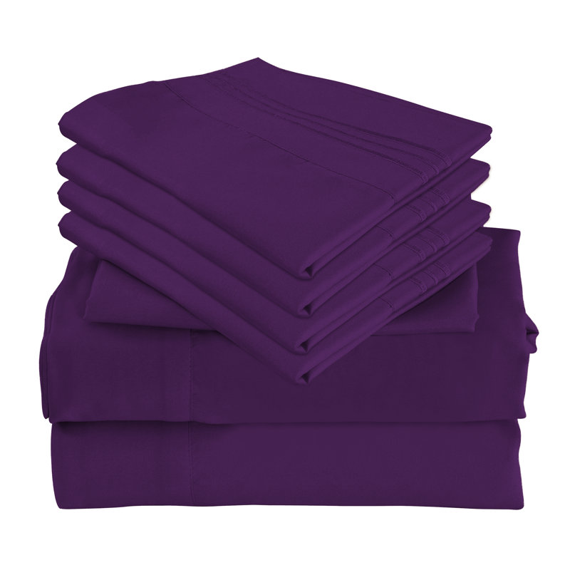 Premium Rayon From Bamboo 6 Pc Sheet Set With Deep Pockets, Cooling, Cal.King Sheet Set with 4 Pillowcase, Purple