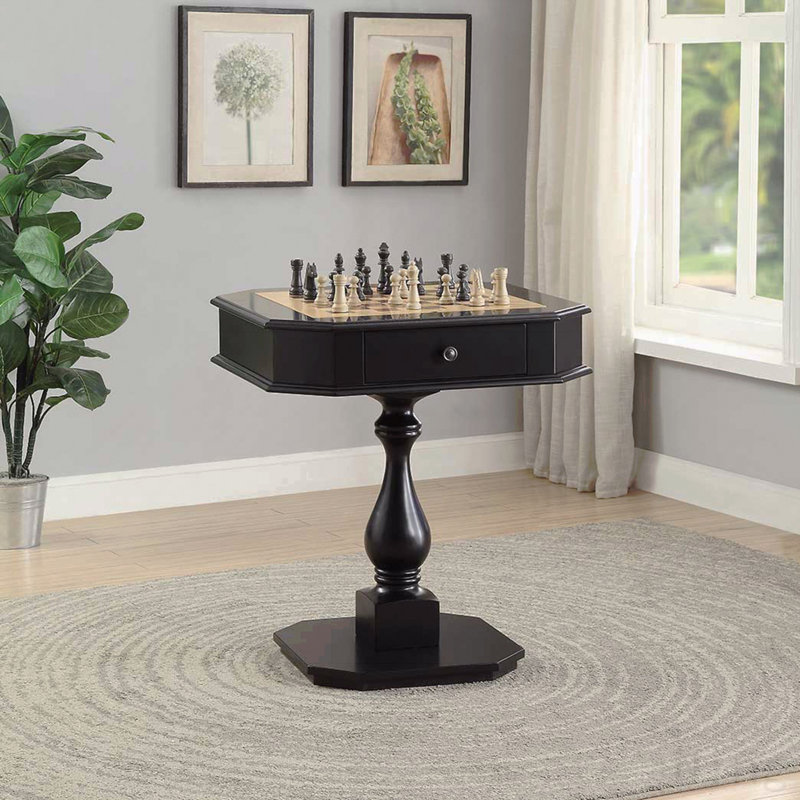 Table de jeu noire à 2 tiroirs, Noir, L 28,5 po x l 28,5 po x H 31,5 po