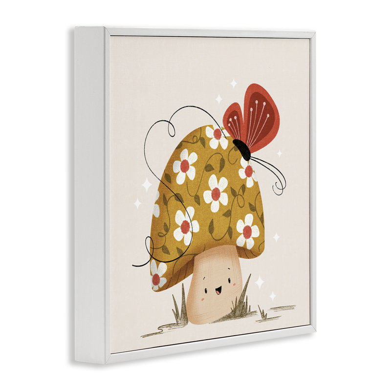Giclée encadrée Happy Mushroom & Butterfly, design par Sarah Hickman, H 24 po x l 24 po