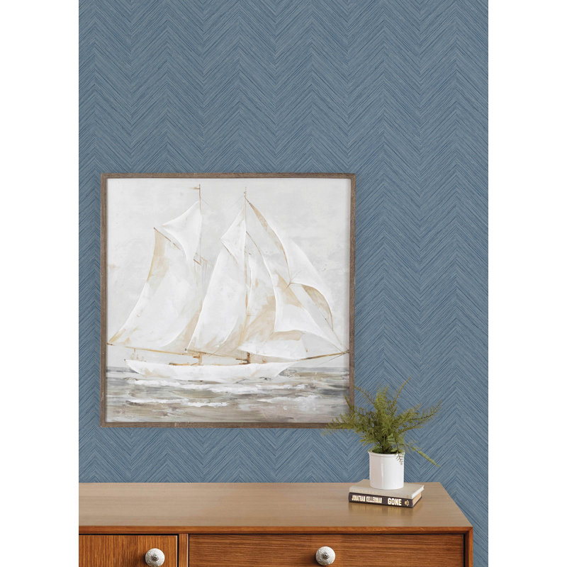 Caladesi en papier peint Chevron en lin bleu, Blue