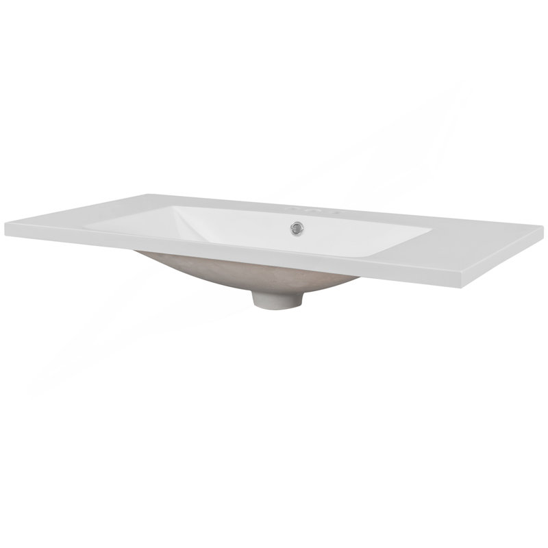 36" Single Bathroom Vanity Top With White Basin, 3-Faucet Holes, Ceramic, White