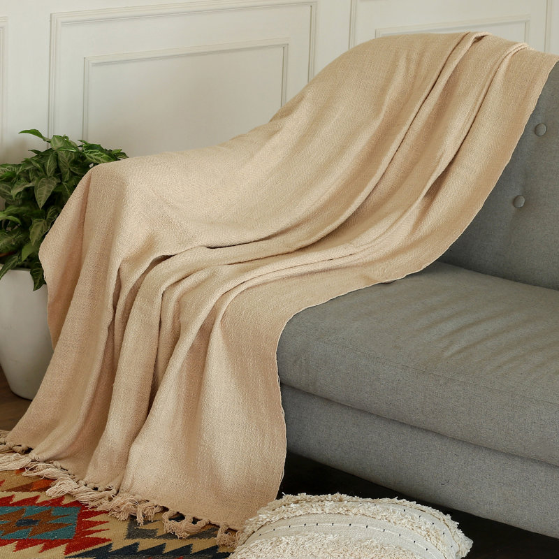 Novica Handmade Charm Cotton Throw Blanket, Beige