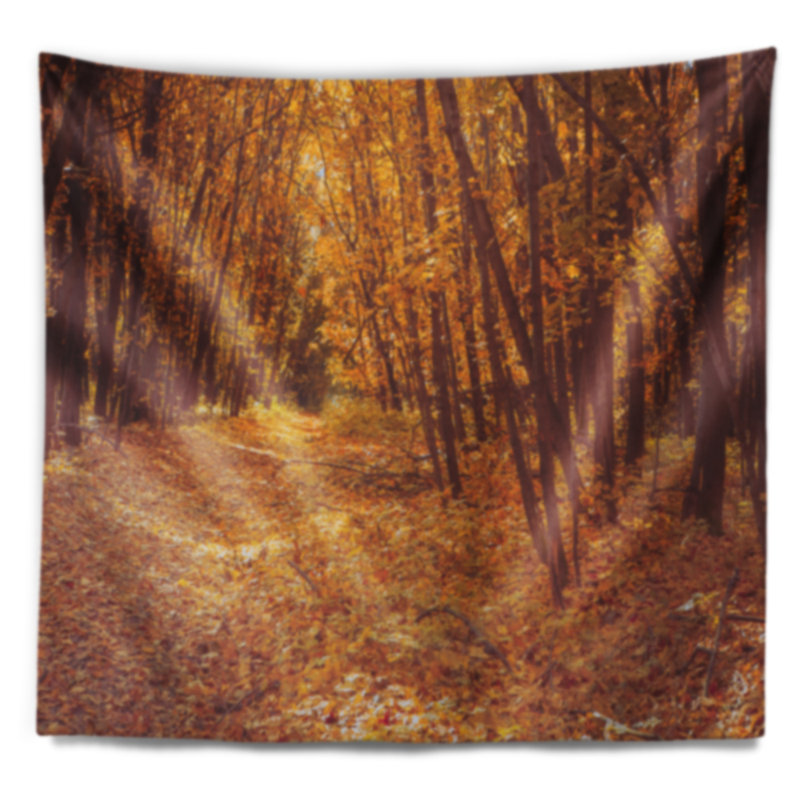 Tapisserie forêt jaune et feuilles tombées, H 78 po x l 92 po