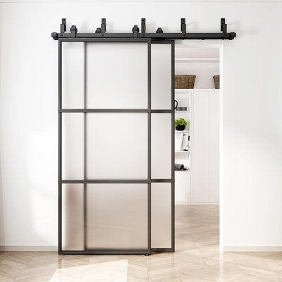 Porte de grange en verre givré BUBASS 72 po x 84 po avec quincaillerie double 6 pi et fermeture en douceur JUBEST