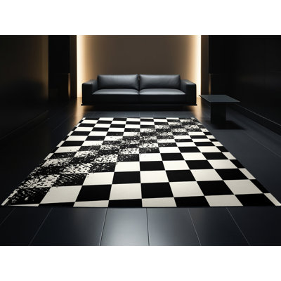 Tapis à carreaux bleu lavable à la machine Paulett