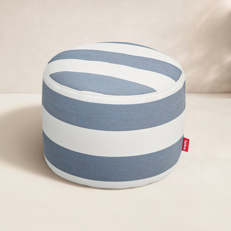 Point Outdoor Ottoman, Stripe Ocean Blue