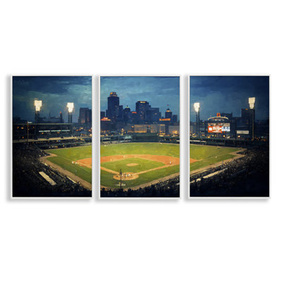 Baseball Stadium Night View 3pc Framed Giclee Set, design by Arlington Prints