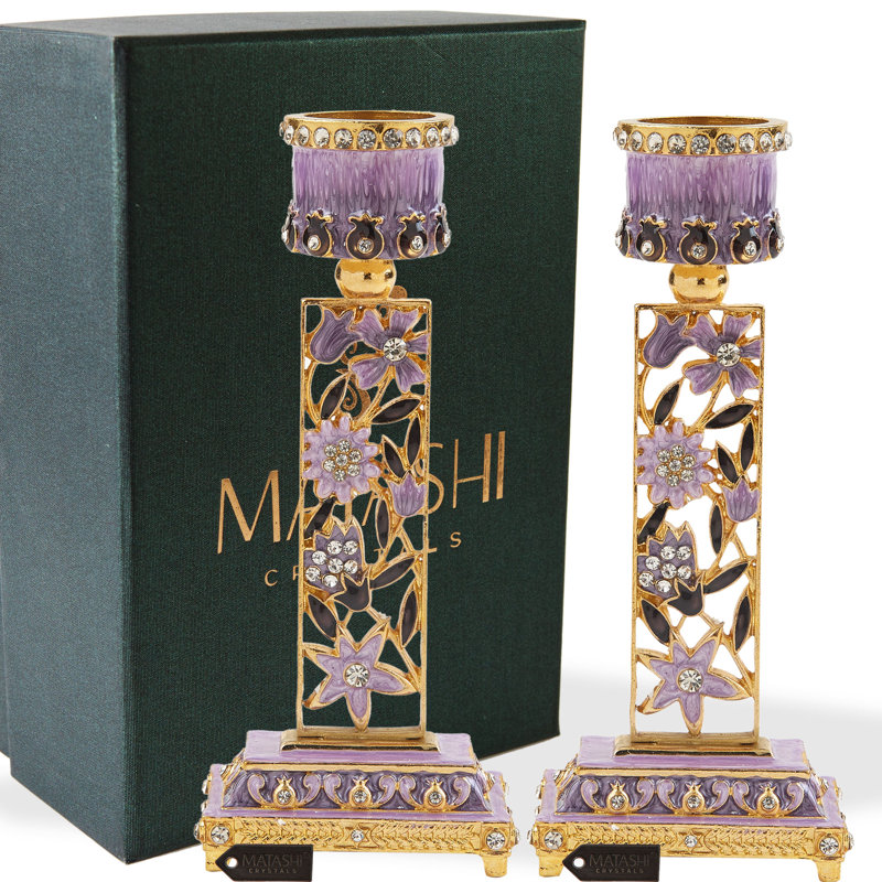 5.9'' H Pewter Tabletop Candlestick, Purple