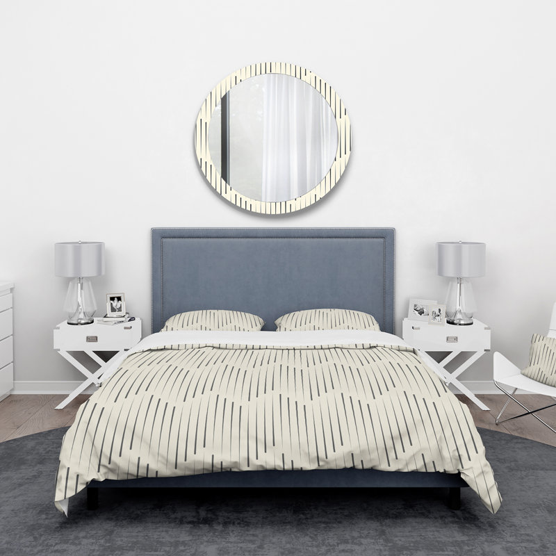 Zigzag Background Minimal Striped Design - Geometric Duvet Cover Set - Microfiber Polyester, King Duvet Cover + 2 Shams